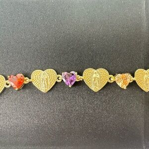 NWT Retail $179.99SAINT Holy Bracelet Heart Jewel Gem Gold Fill Tone Extender